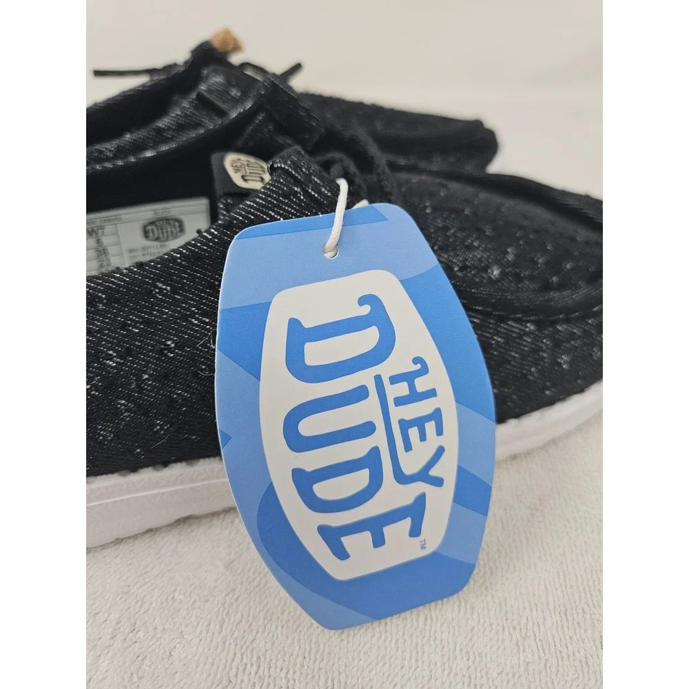 HEYDUDE Wendy Perf Canvas Women's Slip-On Shoes, Black, Sz 7, 43111, NEW!